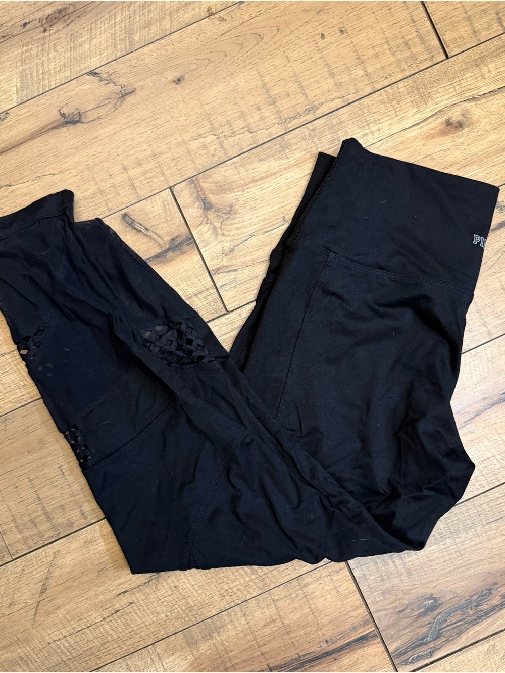 PINK Victoria's Secret Black Kids Active Leggings with Mesh Detail